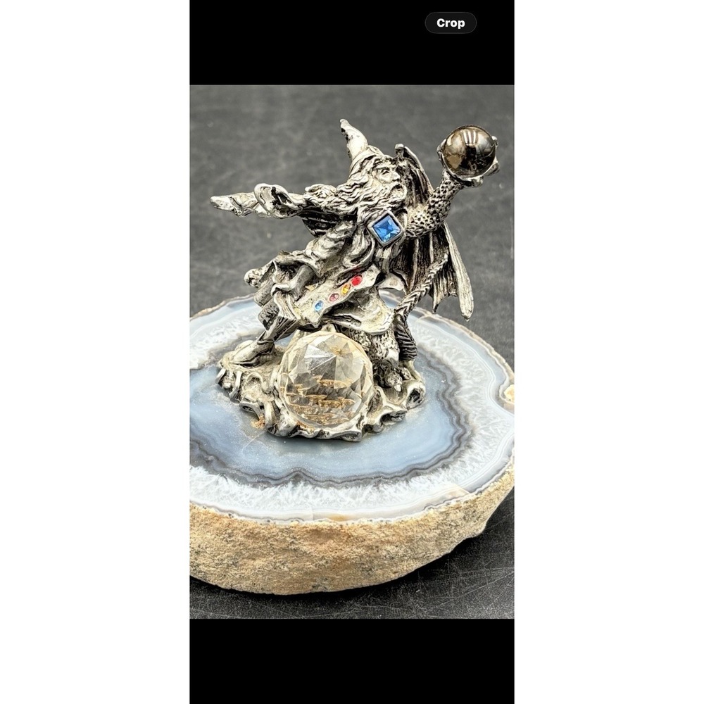 Vtg Myth & Magic Tudor Mint Pewter "Visionary" With Jewels And Stone Base
